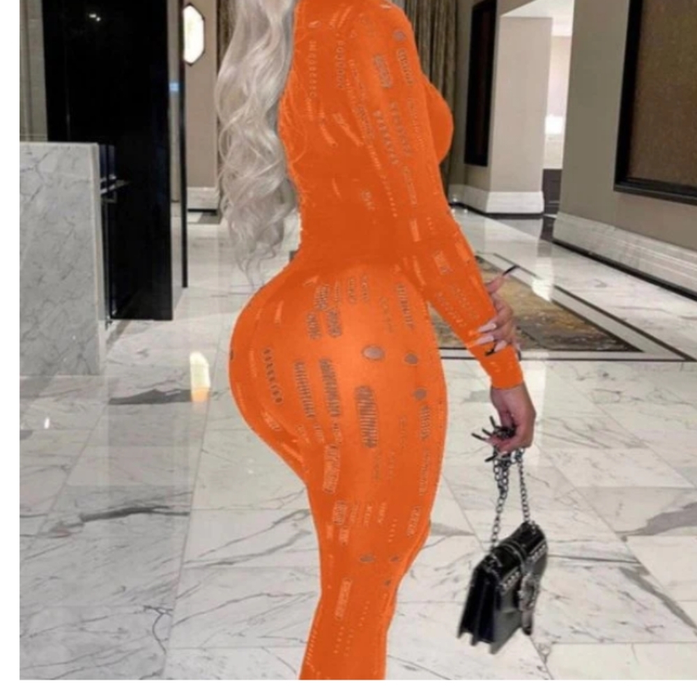 New Orange Peel Distressed Ripped Stretched Torn Mock Neck Bodycon Pant Set M - Picture 10 of 12